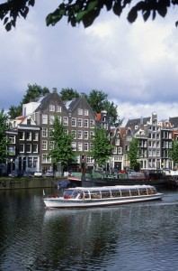 Touring boat on a canal, Netherlands