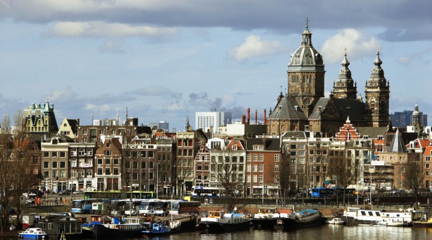 Holland, Amsterdam, St Nicholas church and skyline